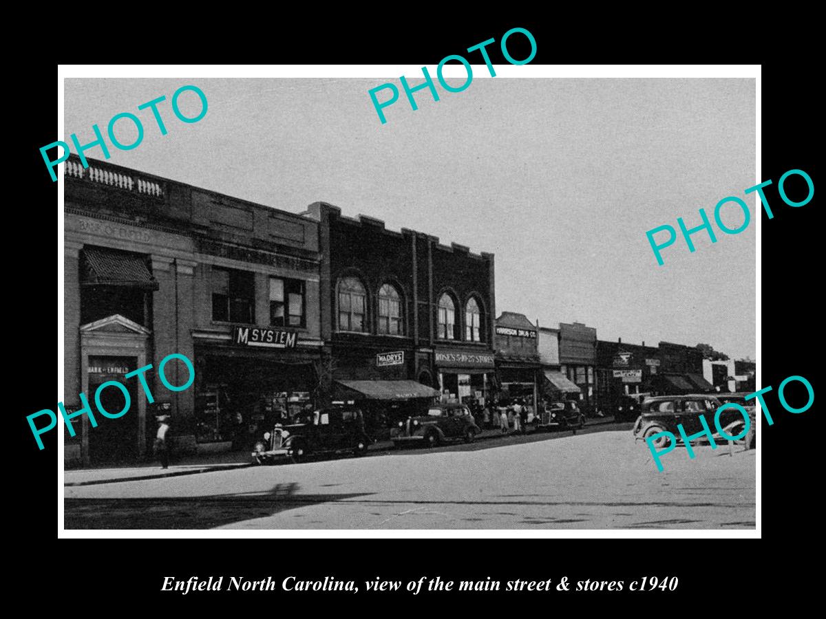 OLD LARGE HISTORIC PHOTO OF ENFIELD NORTH CAROLINA, THE MAIN St & STORES c1940