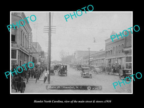 OLD LARGE HISTORIC PHOTO OF HAMLET NORTH CAROLINA, THE MAIN St & STORES c1910