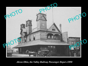 OLD LARGE HISTORIC PHOTO AKRON OHIO, THE VALLEY RAILROAD TRAIN DEPOT c1890