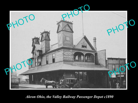 OLD LARGE HISTORIC PHOTO AKRON OHIO, THE VALLEY RAILROAD TRAIN DEPOT c1890