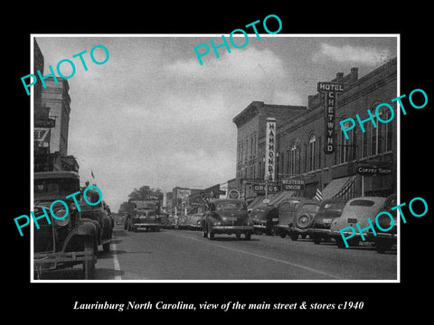 OLD LARGE HISTORIC PHOTO OF LAURINBURG NORTH CAROLINA THE MAIN St & STORES c1940