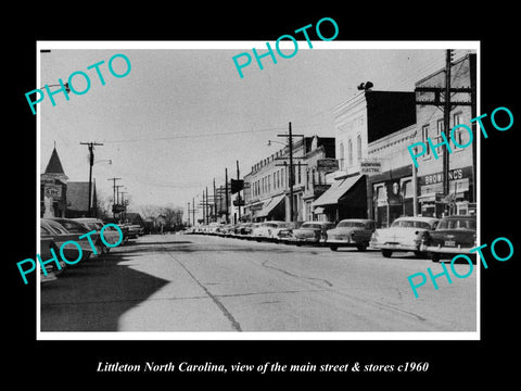 OLD LARGE HISTORIC PHOTO OF LITTLETON NORTH CAROLINA, THE MAIN St & STORES c1960