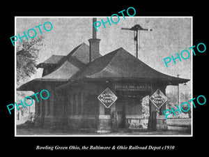 OLD LARGE HISTORIC PHOTO BOWLING GREEN OHIO, THE RAILROAD TRAIN DEPOT c1930