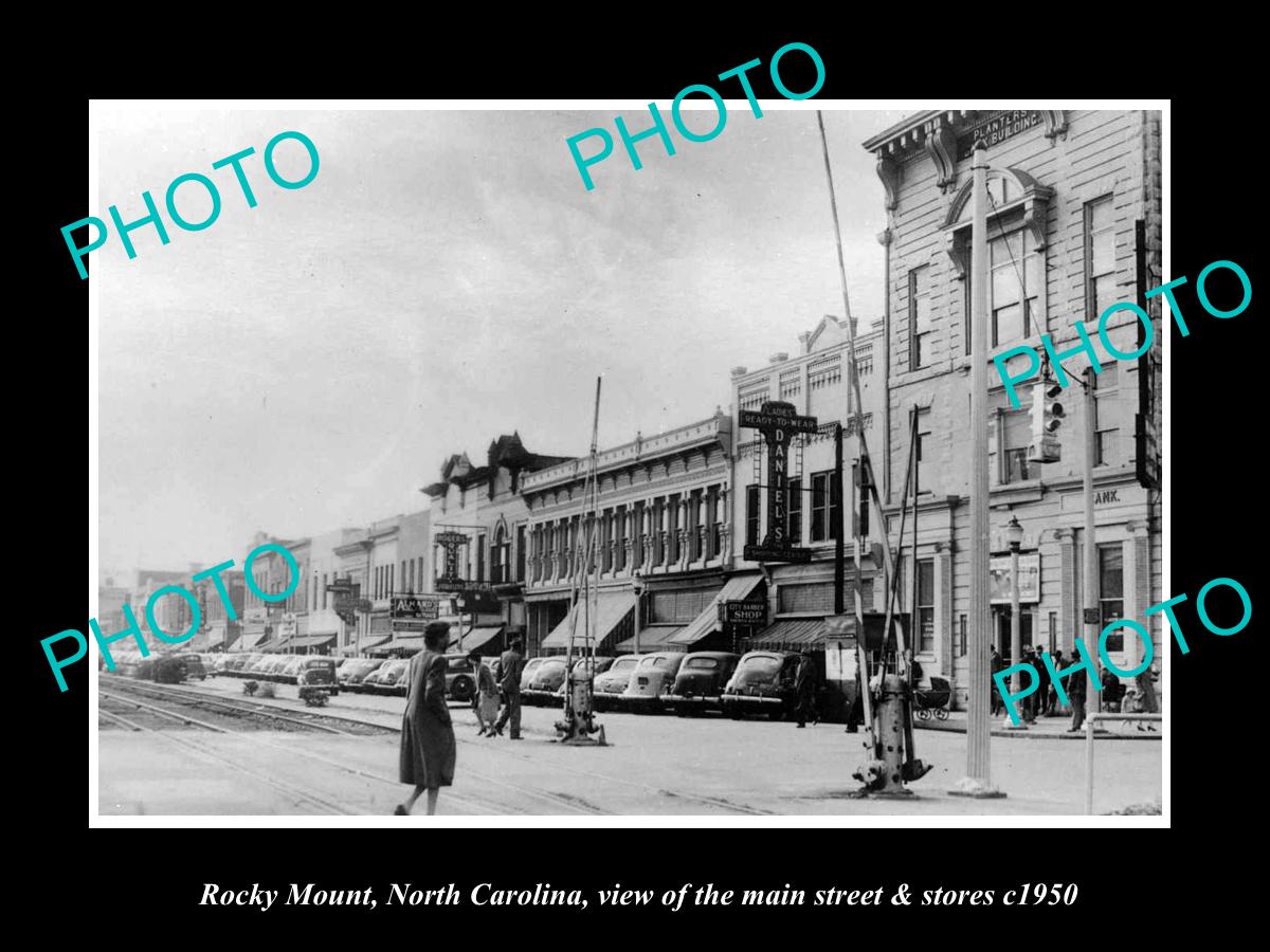 OLD LARGE HISTORIC PHOTO OF ROCKY MOUNT NORTH CAROLINA, MAIN St & STORES c1950