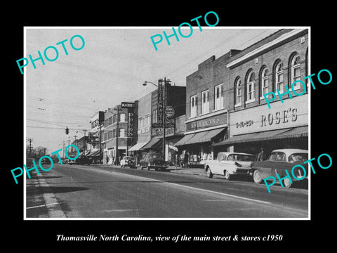 OLD LARGE HISTORIC PHOTO OF THOMASVILLE NORTH CAROLINA, MAIN St & STORES c1950