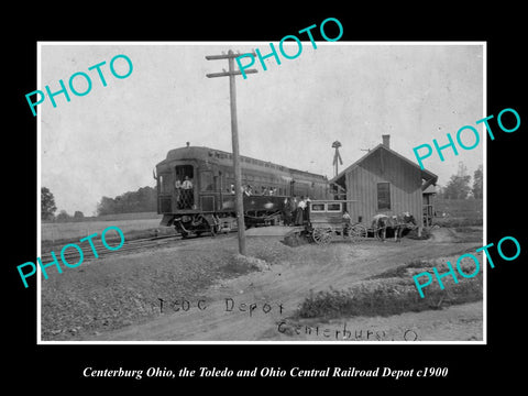 OLD LARGE HISTORIC PHOTO CENTERBURG OHIO, VIEW OF THE RAILROAD DEPOT c1900