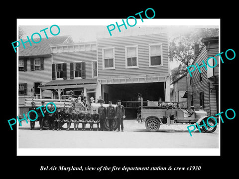 OLD LARGE HISTORIC PHOTO OF BEL AIR MARYLAND, THE FIRE DEPARTMENT STATION c1930