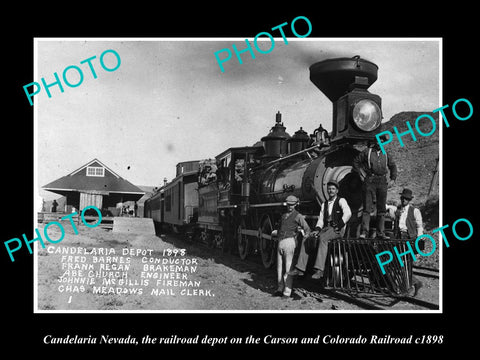 OLD LARGE HISTORIC PHOTO OF CANDELARIA NEVADA, THE RAILROAD DEPOT STATION c1898