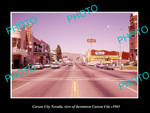 OLD LARGE HISTORIC PHOTO OF CARSON CITY NEVADA, VIEW OF THE DOWNTOWN AREA c1965