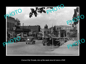 OLD LARGE HISTORIC PHOTO OF CARSON CITY NEVADA, VIEW OF MAIN St & STORES c1940