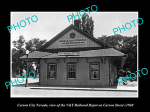 OLD LARGE HISTORIC PHOTO OF CARSON CITY NEVADA, THE V&T RAILROAD DEPOT c1940