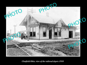 OLD LARGE HISTORIC PHOTO CHATFIELD OHIO, VIEW OF THE RAILROAD DEPOT c1910