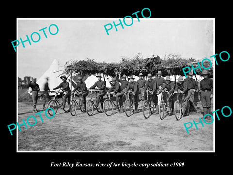 OLD LARGE HISTORIC PHOTO OF FORT RILEY KANSAS, THE BICYCLE CORP SOLDIERS c1900