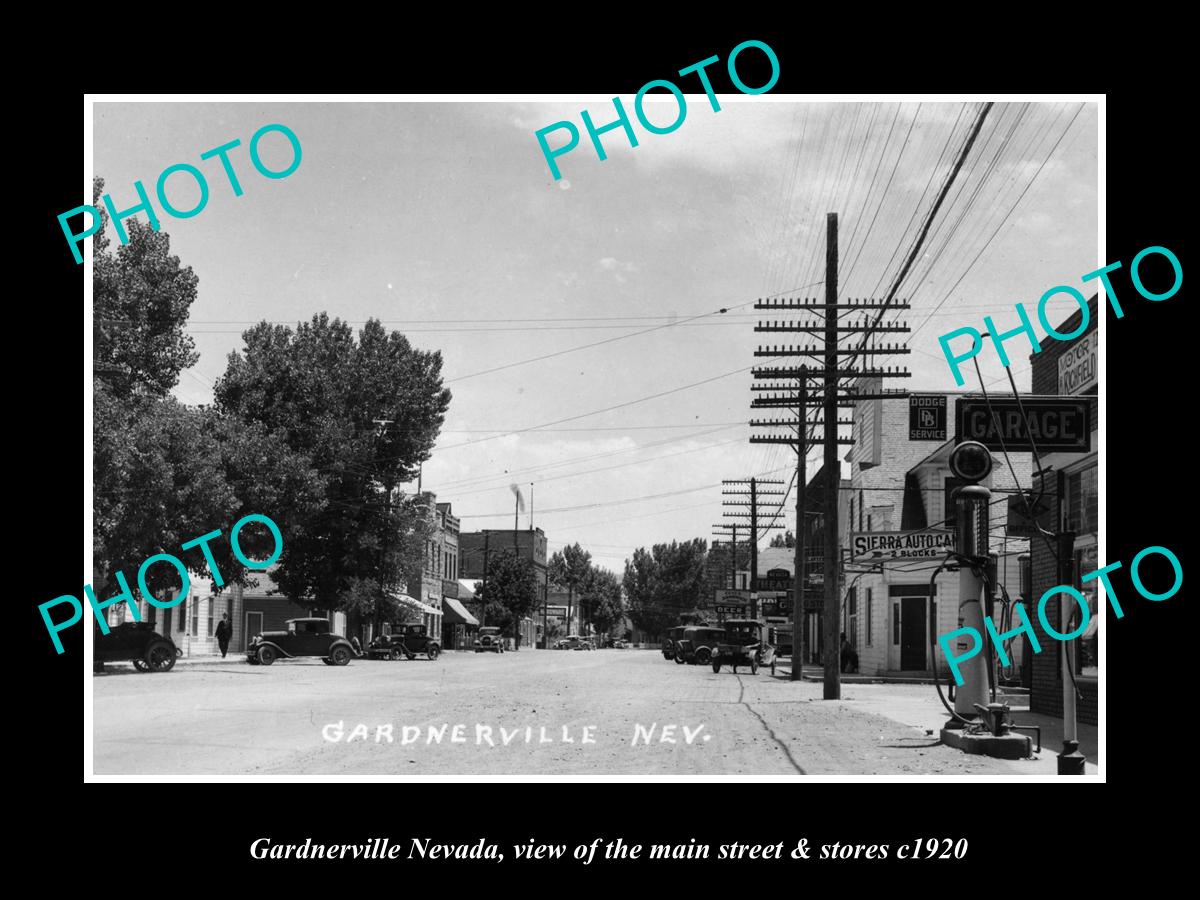 OLD LARGE HISTORIC PHOTO OF GARDNERVILLE NEVADA, THE MAIN St & STORES c1920