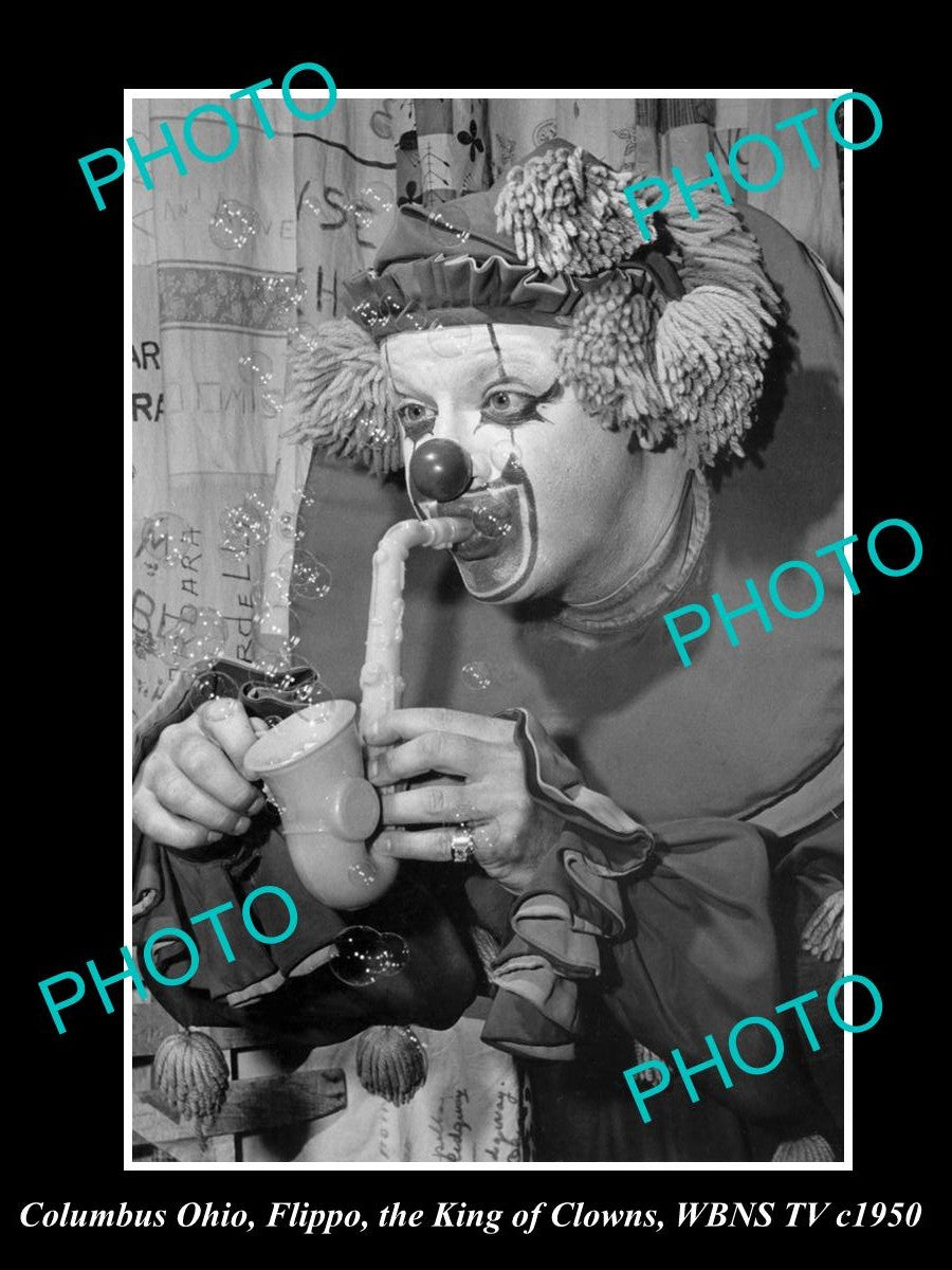 OLD LARGE HISTORIC PHOTO COLUMBUA OHIO, FLIPPO, THE KING OF CLOWNS WBNS TV c1950