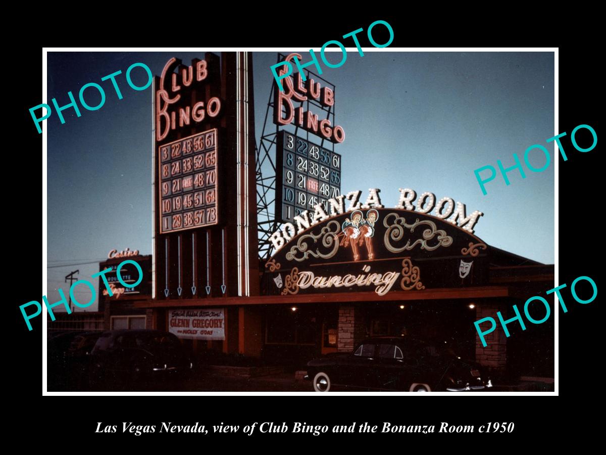 OLD LARGE HISTORIC PHOTO OF LAS VEGAS NEVADA, VIEW OF CLUB BINGO CASINO c1950