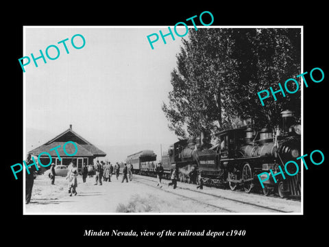 OLD LARGE HISTORIC PHOTO OF MINDEN NEVADA, VIEW OF THE RAILROAD STATION c1940