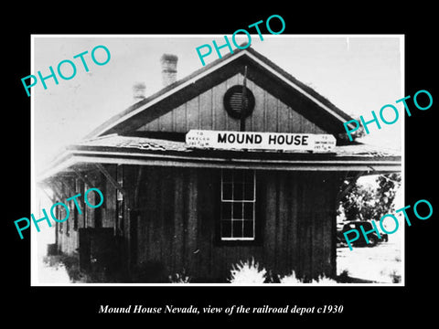 OLD LARGE HISTORIC PHOTO OF MOUND HOUSE NEVADA, VIEW OF THE RAILROAD DEPOT c1930