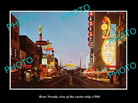 OLD LARGE HISTORIC PHOTO OF RENO NEVADA, VIEW OF THE CASINO STRIP c1960 1