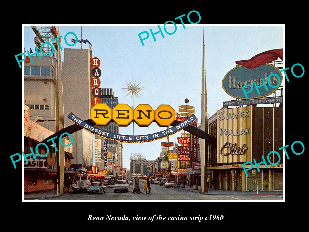 OLD LARGE HISTORIC PHOTO OF RENO NEVADA, VIEW OF THE CASINO STRIP c1960 2