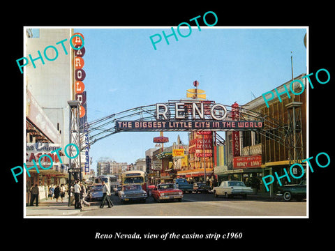 OLD LARGE HISTORIC PHOTO OF RENO NEVADA, VIEW OF THE CASINO STRIP c1960 3