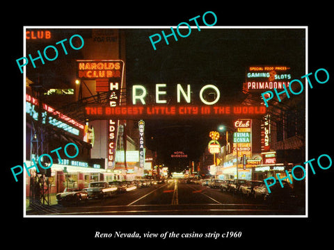 OLD LARGE HISTORIC PHOTO OF RENO NEVADA, VIEW OF THE CASINO STRIP c1960 4