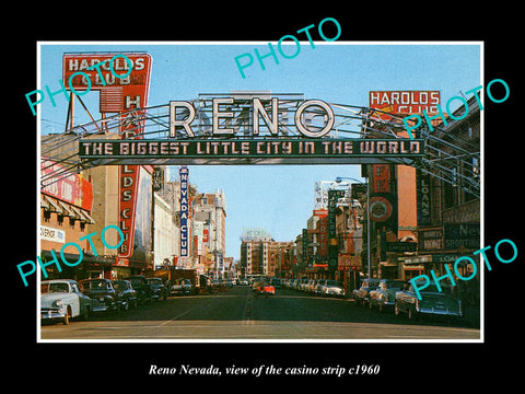 OLD LARGE HISTORIC PHOTO OF RENO NEVADA, VIEW OF THE CASINO STRIP c1960 5