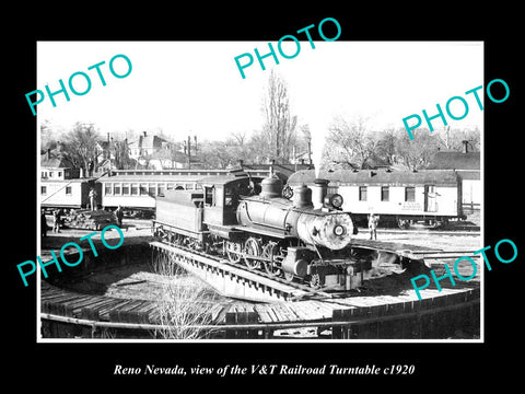 OLD LARGE HISTORIC PHOTO OF RENO NEVADA, THE V&T RAILROAD TURNTABLE c1920