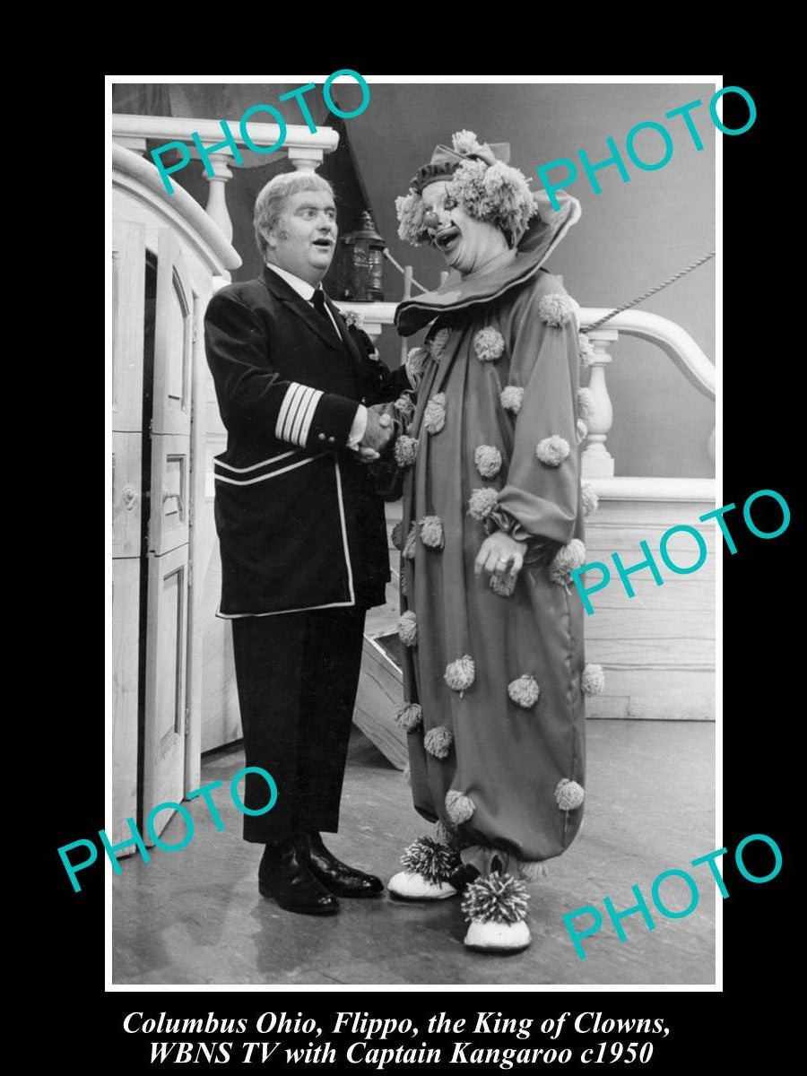 OLD LARGE HISTORIC PHOTO COLUMBUA OHIO, FLIPPO, THE KING OF CLOWNS WBNS TV 1950