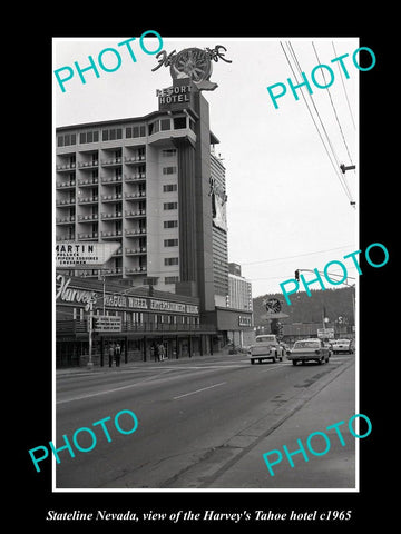 OLD LARGE HISTORIC PHOTO OF STATELINE NEVADA, VIEW OF THE HARVEYS HOTEL c1965