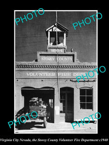 OLD HISTORIC PHOTO OF VIRGINIA CITY NEVADA, THE FIRE DEPARTMENT STATION c1940