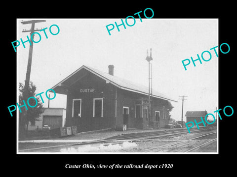 OLD LARGE HISTORIC PHOTO CUSTER OHIO, VIEW OF THE RAILROAD TRAIN DEPOT c1920