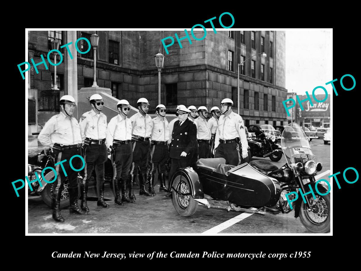 OLD LARGE HISTORIC PHOTO OF CAMDEN NEW JERSEY, THE POLICE MOTORCYCLE SQUAD c1955