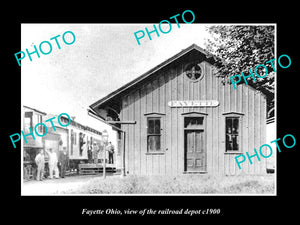 OLD LARGE HISTORIC PHOTO FAYETTE OHIO, VIEW OF THE RAILROAD TRAIN DEPOT c1900