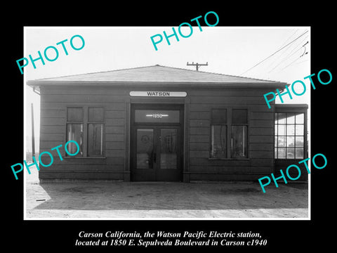 OLD LARGE HISTORIC PHOTO OF CARSON CALIFORNIA, THE WATSON PE RAILROAD DEPOT 1940