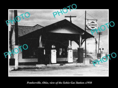 OLD LARGE HISTORIC PHOTO PEMBERVILLE OHIO, VIEW OF THE SOHIO GAS STATION c1950