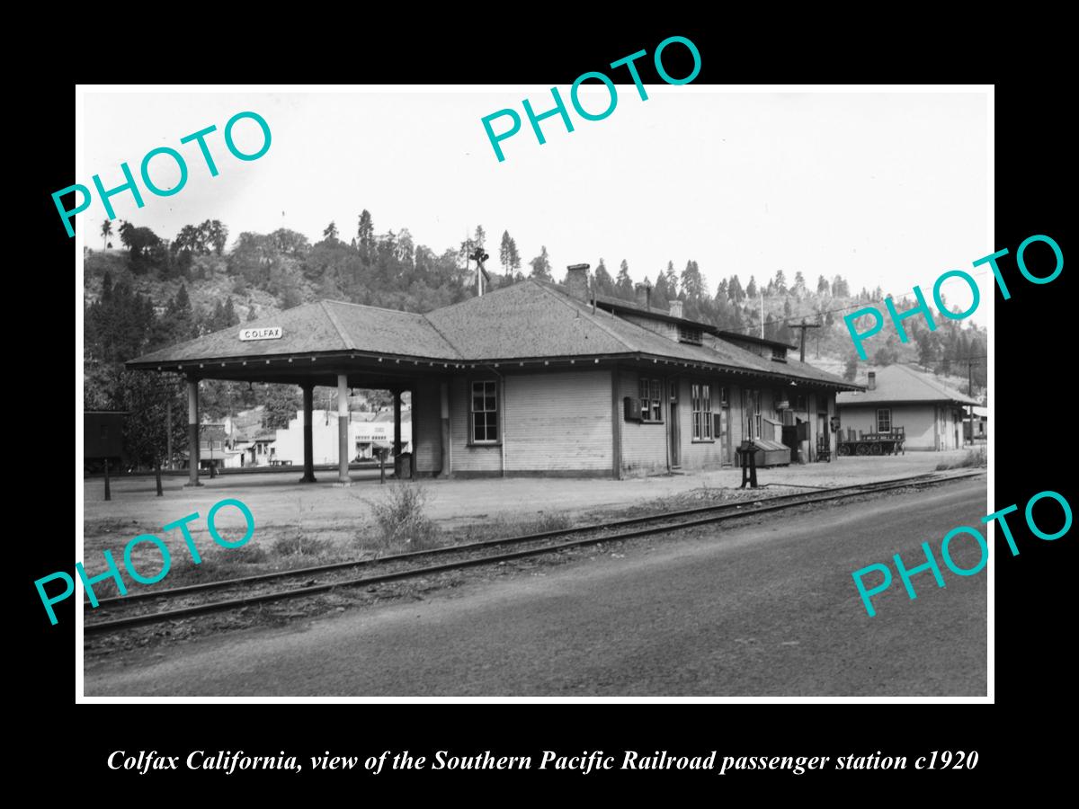 OLD LARGE HISTORIC PHOTO OF COLFAX CALIFORNIA, THE RAILROAD DEPOT STATION c1920