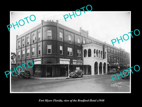 OLD LARGE HISTORIC PHOTO OF FORT MYERS FLORIDA, VIEW OF THE BRADFORD HOTEL c1940