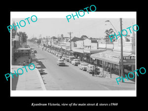 OLD LARGE HISTORIC PHOTO OF KYABRAM VICTORIA, VIEW OF THE MAIN St & STORES c1960