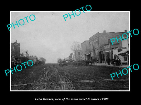 OLD LARGE HISTORIC PHOTO OF LEBO KANSAS, VIEW OF THE MAIN STREET & STORES c1900