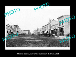 OLD LARGE HISTORIC PHOTO OF MARION KANSAS, THE MAIN STREET & STORES c1918