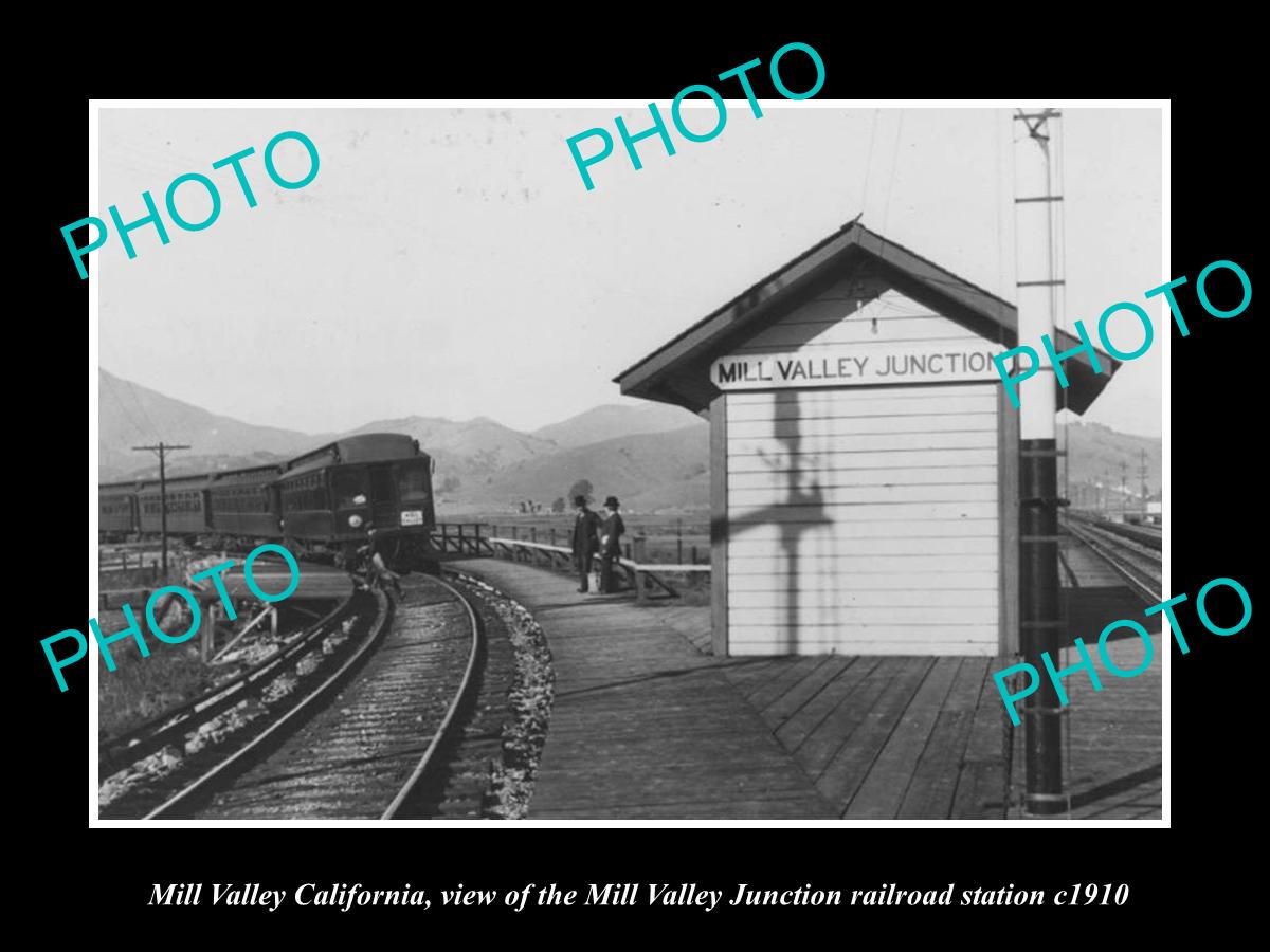 OLD LARGE HISTORIC PHOTO OF MILL VALLEY CALIFORNIA, THE MVJ RAILROAD DEPOT c1910