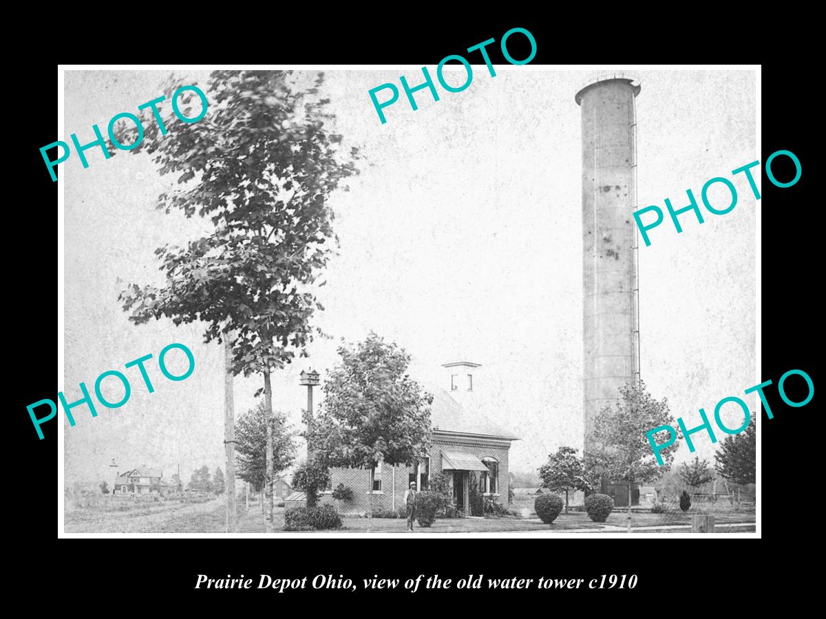 OLD LARGE HISTORIC PHOTO PRAIRIE DEPOT OHIO, VIEW OF DEPOT & WATER TOWER c1910