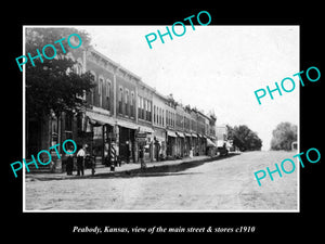 OLD LARGE HISTORIC PHOTO OF PEABODY KANSAS, THE MAIN STREET & STORES c1910