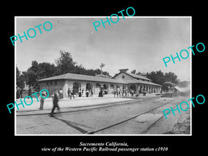 OLD LARGE HISTORIC PHOTO OF SACREMENTO CALIFORNIA, THE WP RAILROAD STATION c1910