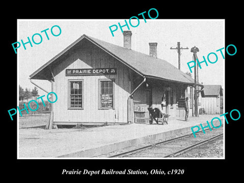 OLD LARGE HISTORIC PHOTO PRAIRIE DEPOT OHIO, VIEW OF THE RAILROAD DEPOT c1920