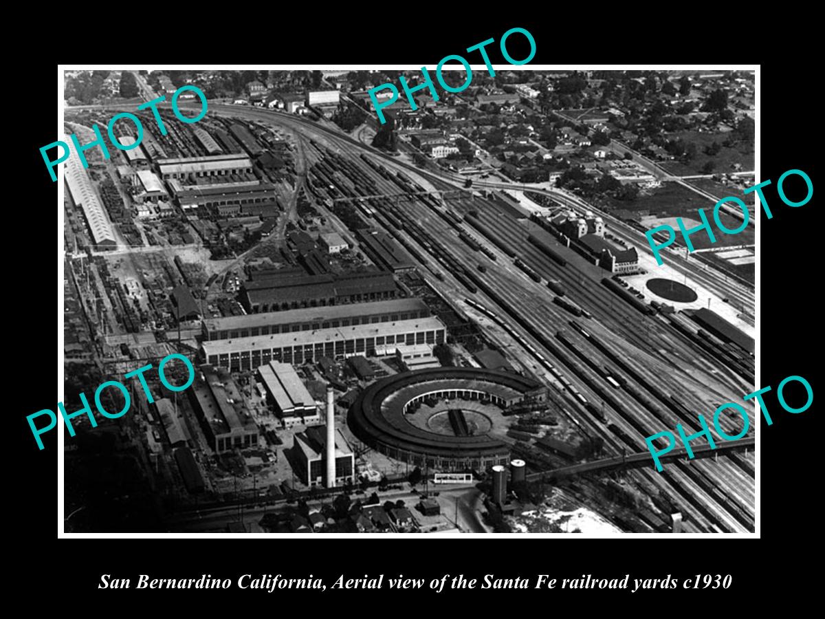 OLD LARGE HISTORIC PHOTO OF SAN BERNARDINO CALIFORNIA, THE RAILROAD YARDS c1930