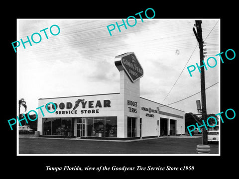 OLD LARGE HISTORIC PHOTO OF TAMPA FLORIDA, THE GOODYEAR TIRE STORE c1950