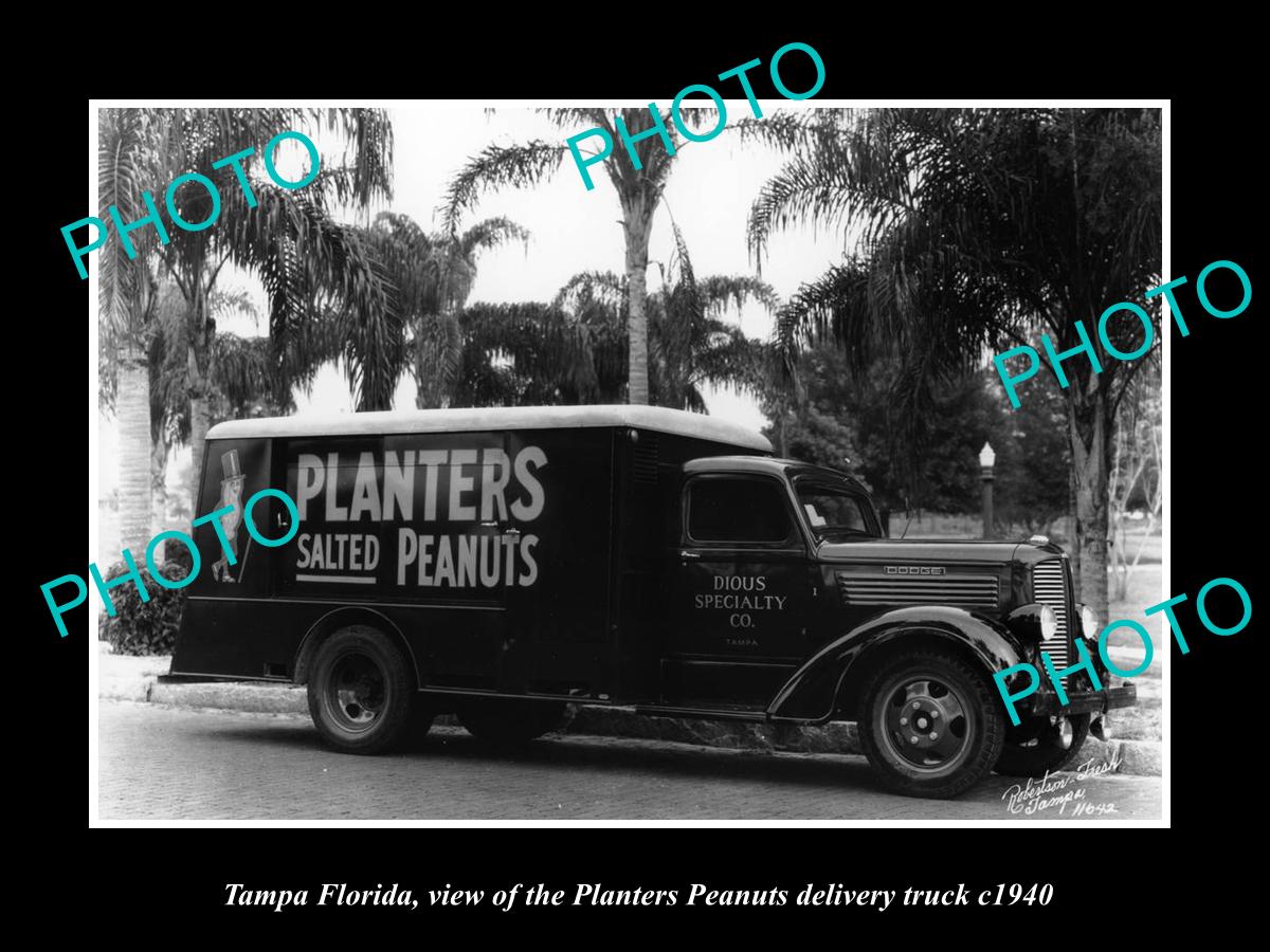 OLD LARGE HISTORIC PHOTO OF TAMPA FLORIDA, THE PLANTER PEANUTS TRUCK c1940