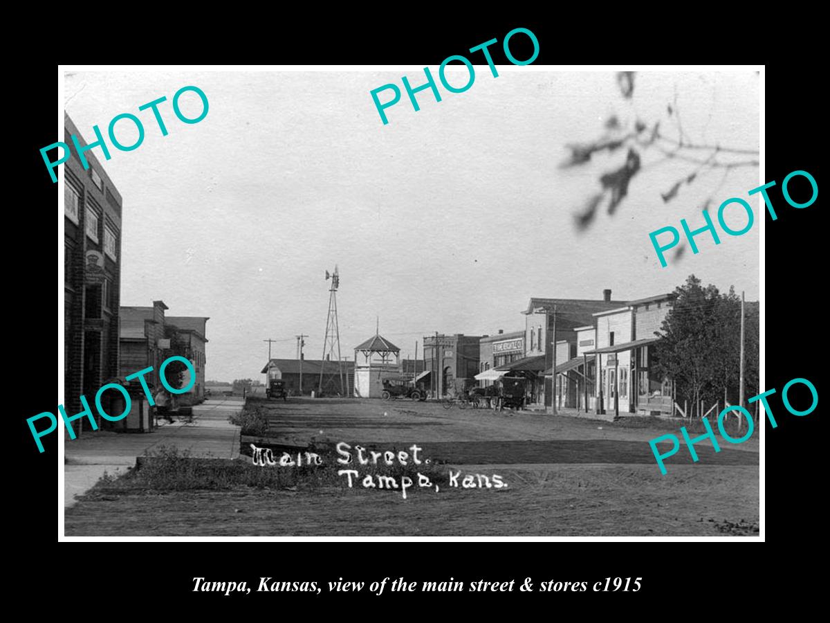 OLD LARGE HISTORIC PHOTO OF TAMPA KANSAS, THE MAIN STREET & STORES c1915